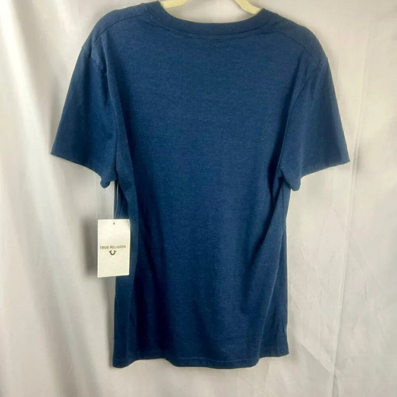 NEW True Religion Shirt Men Unisex Medium V Neck Short Sleeves Metallic Blue - Picture 3 of 6